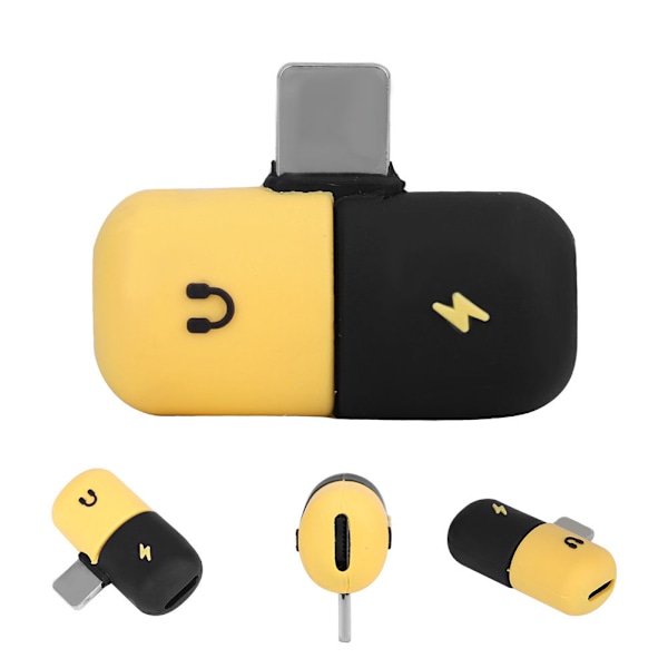 2IN1 Laddningsljudadapter för iPhone 7 8 X Lightning Laddning Hörlurar Splitter Gul+ Svart