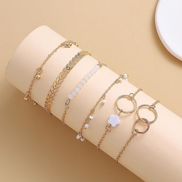 Sommararmband Enkla Geometriska Cirkelarmband Set Blommor Löv 6 st