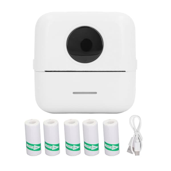 Lomme termoprinter Bluetooth High Definition Bærbar Mini Printer til QR-kode Etiket Hvid