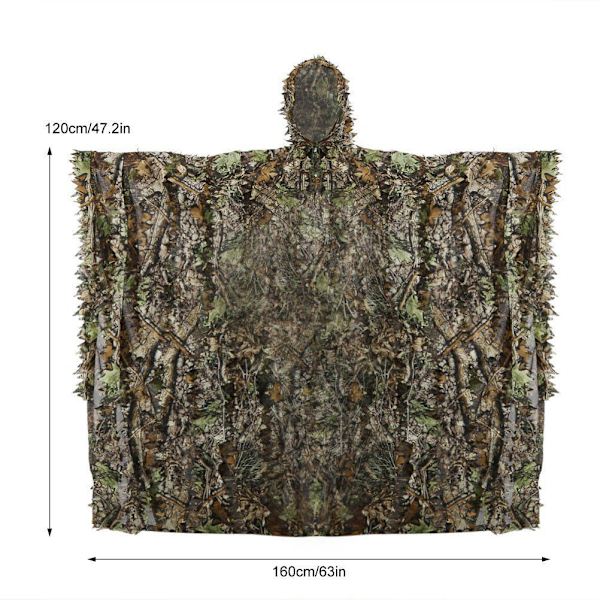 Kamouflage Regn Poncho 3D Löv Ghillie Poncho Huva Vattentät Camo Regnrock för Barn Vuxna Utomhus Camping Vandring