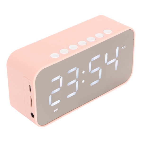Trådlös Bluetooth-högtalare Stereo Ljud Brusreducerande Temperaturdisplay Röstmeddelande FM-radio Spegelväckarklocka Rosa