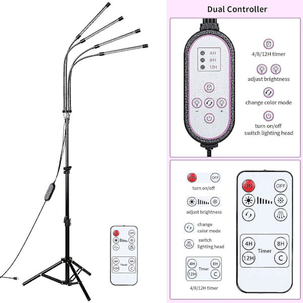 Päivitetty 80 LEDin täyden spektrin kasvuvalo, jossa on 10 himmennystasoa, 4-päärakenne, ajastin ja itsenäinen ohjaus sisäkasveille
