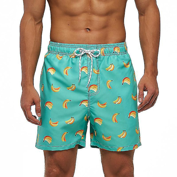 Quick Dry Mens Beach Board Shorts Swim Trunks- Green Banana Print XXXL