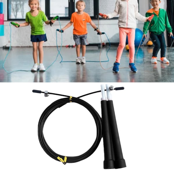Springtov til børn, voksne, mænd og kvinder - Justerbar hastighedsspringtov i ståltråd til træning og fitness - Sort