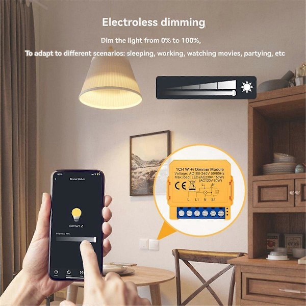 Tuya WiFi Dimmer Bryter Modul DIY Bryter Støtter 2-veis Kontroll