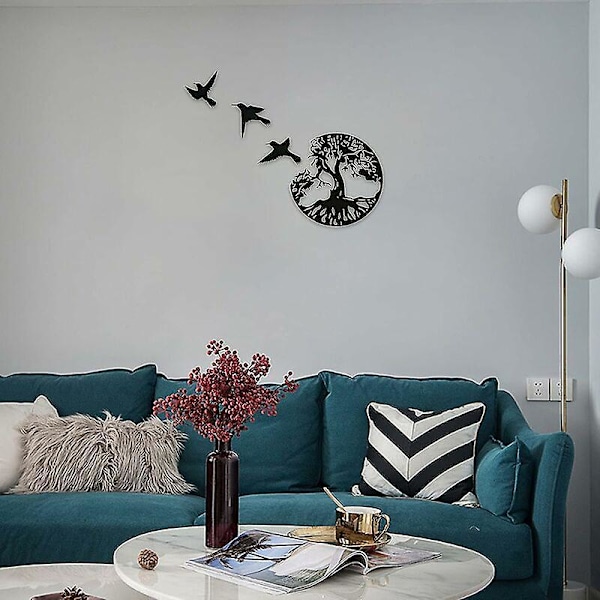 Metall Veggkunst Livets Tre Med Fugler Deco Svart - 28CM/11.02in Livets Tre Veggdekor Moderne Veggdekor Metall Tre Familie Skilt Hjem Dekor