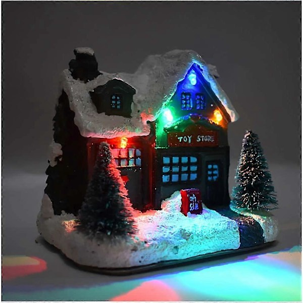 Juledekorasjoner Snøhus Vinterlandsby Med LED-lys, AAA Batteridrevet Julelandskap Dekor Ornament 1 stk svart
