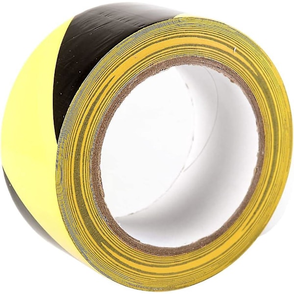 Varningstejp - 48mm x 100m per rulle - för golv-/säkerhetsmarkering - Svarta/gula ränder - Signalsäkerhetstejp