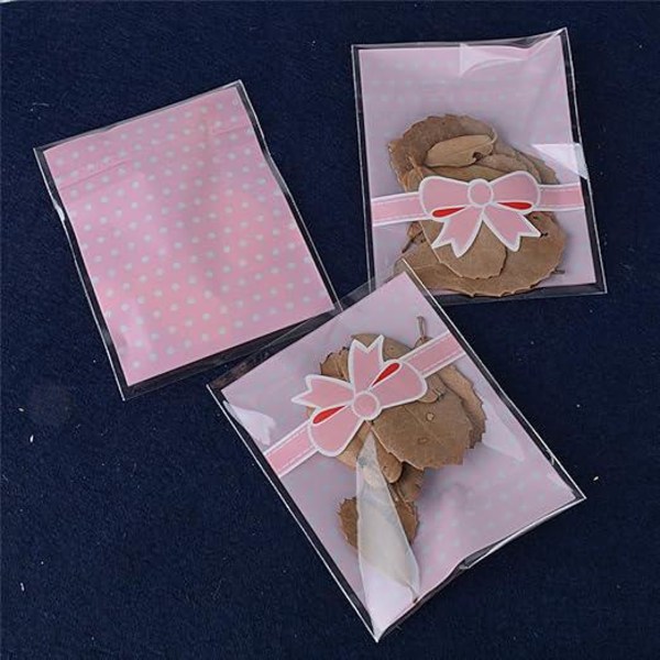 8x10CM+2,8CM 200st rosa fluga mönster godispåsar påse med självhäftande för godis smycken