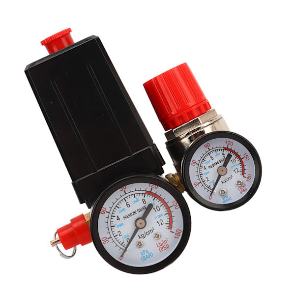 Luftkompressor trykafbryder 4-vejs automatisk kontrolventil controller 0-180PSI med manometer