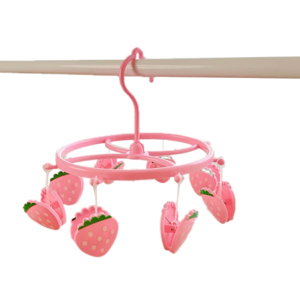 Vaaleanpunainen mansikka muovinen riippukuivausteline sukille, alusvaatteille ja pienille vaatteille