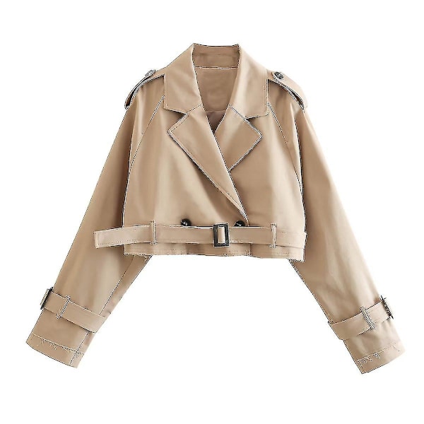 Chic Khaki Cropped Trench Jacket til kvinder M