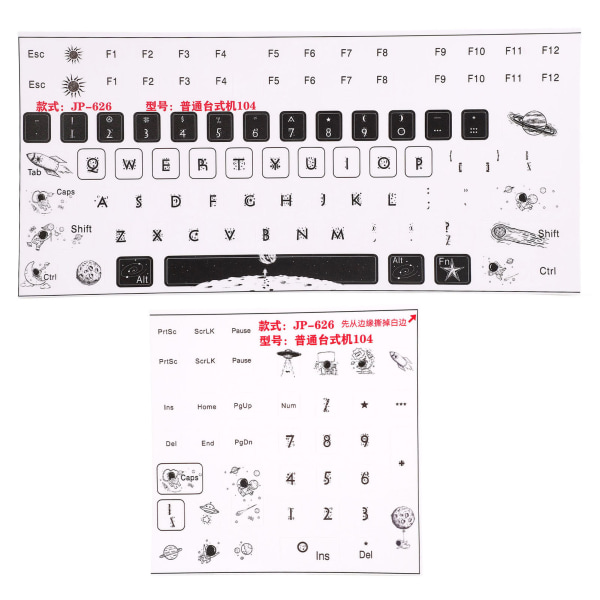 2 stk Tastaturklistremerker Universal stasjonær datamaskin Mekanisk spillerstatningstastatur Keycap Matte klistremerker