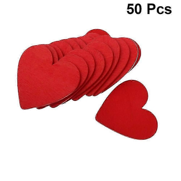 50 stk. 3 cm Røde Hjerteformede Træskiver Håndværkstilbehør Træstykker Ornament Bryllup DIY Materiale Træchip TA