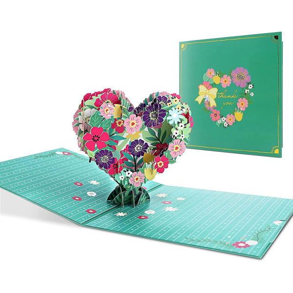 3D Pop Up -syntymäpäiväkortti kirjekuorella, sydänkukkaseppeleellä