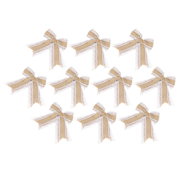 10 st Burlap Rosett Spets Ruched Rosett Handgjord Hantverk Jul Födelsedag Bröllopsdekoration