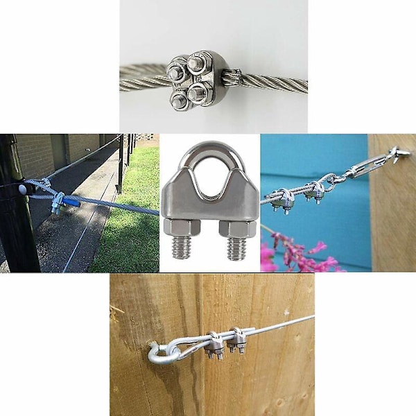 M8 Kabelbindere U-bolt Kabelklemme 304 Rustfrit Stål Kabelklemme Sadel Wire Reb Klemmer til Tørrestativ Udendørs 10 stk