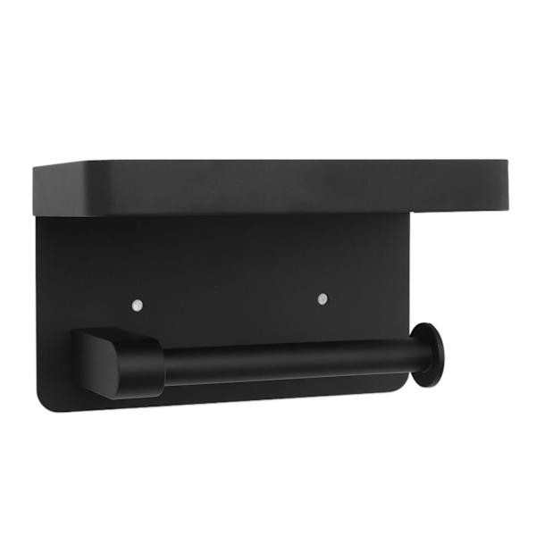 Toiletpapirholder med hylde i rustfrit stål, minimalistisk stil, vægmonteret, vandtæt toiletpapirrulleholder til badeværelse K9 Hem Black