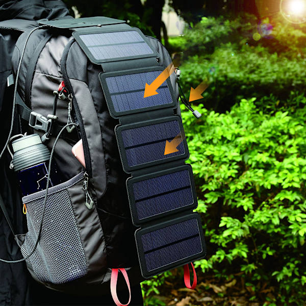 Hopfällbar USB-solpanel Mobil Powerbank Smart Phone Strömförsörjning Laddare SvartSvart