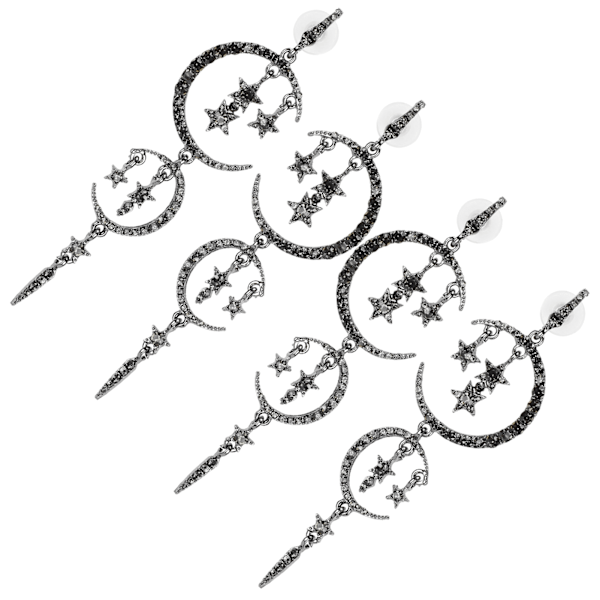 2 par øredobber i legering med diamant, romantisk måne og stjerne, mote smykker for kvinner og jenter, tilbehør, svart