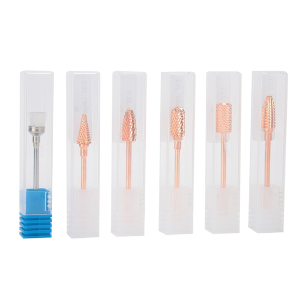 6 st Rose Gold Nagelfil Bits Nagelkonst Polering Slipning Huvud Dammborste Manikyrverktyg Set