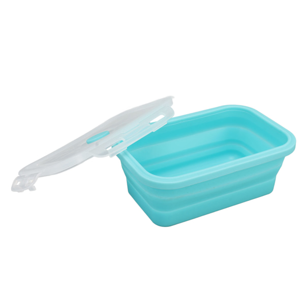 Hopfällbar silikonmatbehållare, temperaturbeständig, mikrovågsugnssäker lunchlåda, miljövänlig Bento-låda, 1200 ml, blå
