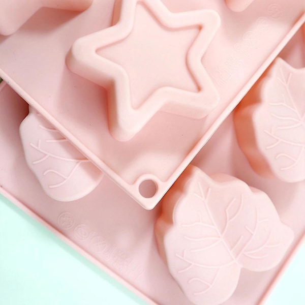 Genanvendelig Stjerne- og Blad Chokoladeform - Perfekt til Chokolade, Isbiter, Gele og Slik (2 stk. Pink)