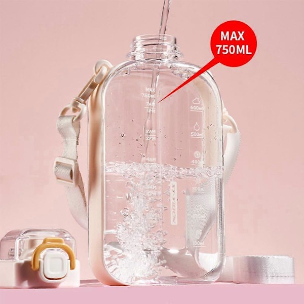 Sportvattenflaska 750ml, Läcksäker Dricksflaska, Gymvattenflaska, Vattenflaska med Hälsosamt Material för Resor Picknick Camping Vandring (Rosa)