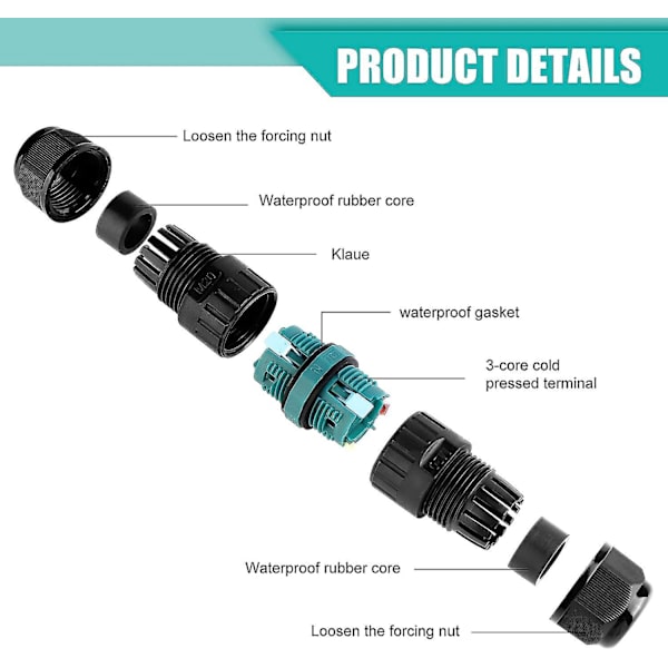 Vedenpitävä IP68 2-suuntainen ulkosähköliitäntärasian set 4 kpl, yhteensopiva Domino Waterproof -liitäntärasian kanssa 5-12mm