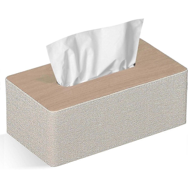 Servettbox, Rektangulär, PU Läder Ansiktsservetter, Dispenser Box Hållare för Sminkbord Badrumsinredning (Beige)_SZXM