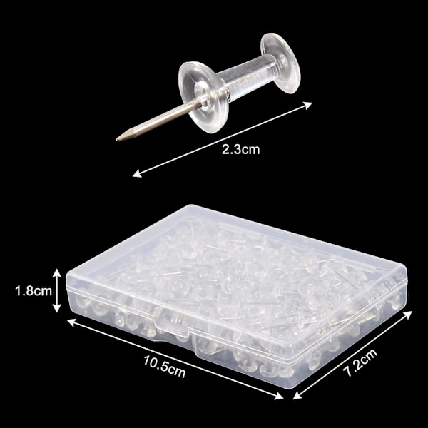 120 st transparenta trycknålar, transparent plasthuvud, för väggupphängning, anslagstavla, kartor, hemmakontor (transparent)