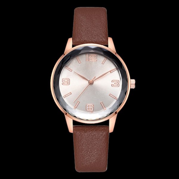 Simple Business Kvinder Arabiske tal Urskive PU-rem Ur Legering Quartz Armbåndsur (Brun)