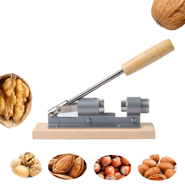 Pecan Nøddeknækker Mekanisk Justerbar Design Træ Rustfrit Stål Valnød Tang Åbner Værktøj