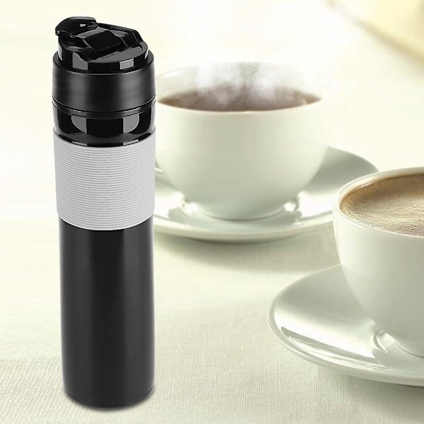 Portabel Espressomaskin Kaffebryggare Resekaffebryggare med Filter 350ml Flaska Kaffepress Te- och Kaffeservis Manuellt Driven (Svart)
