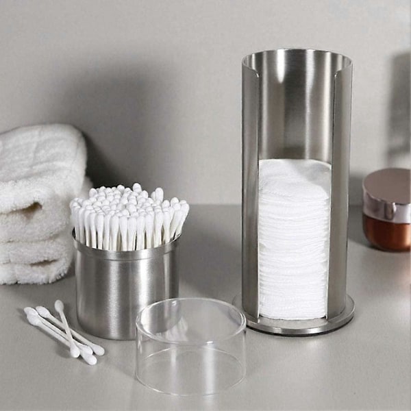 Makeup Vatrondel Organizer, Vatrondeldispenserholder i rustfrit stål Kosmetisk Opbevaringsboks med låg Makeup Opbevaringsboks, 2 lag