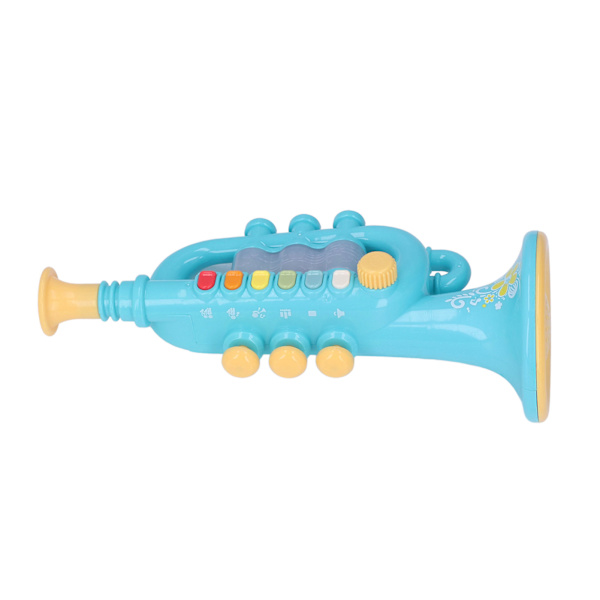 Hornlegetøjssimuleringsdesign Dynamisk lyseffekt Musikinstrument Hornlegetøjsgave med snor til over 3 år gammel Blå