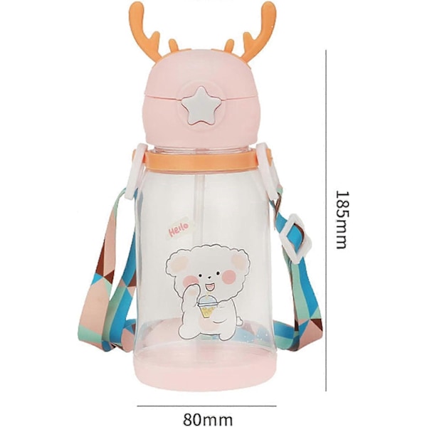 Drikkeflaske for barn, 600ml Kawaii Bjørn Plastkopp Barneflasker Sportsdrikkeflaske for Skole Barnehage Reise