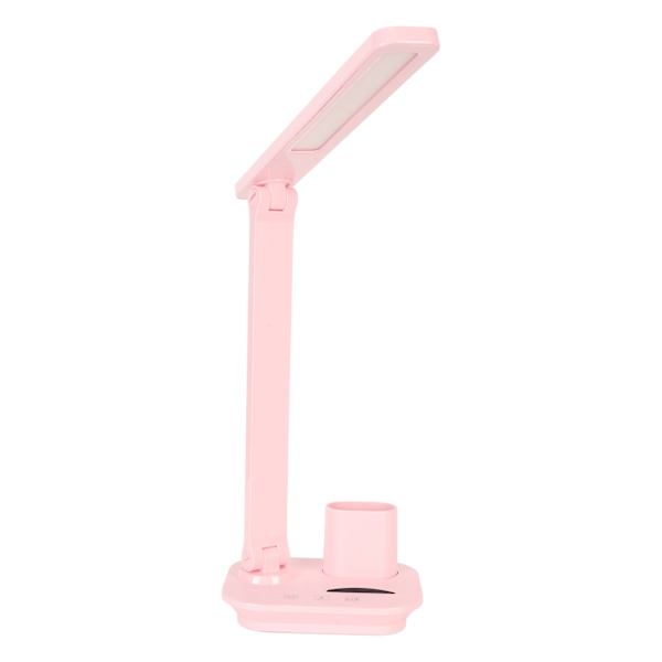 LED-bordslampa 5W ögonvänlig uppladdningsbar 3 färgtemperaturer steglös dimbar USB-lampa med pennhållare rosa