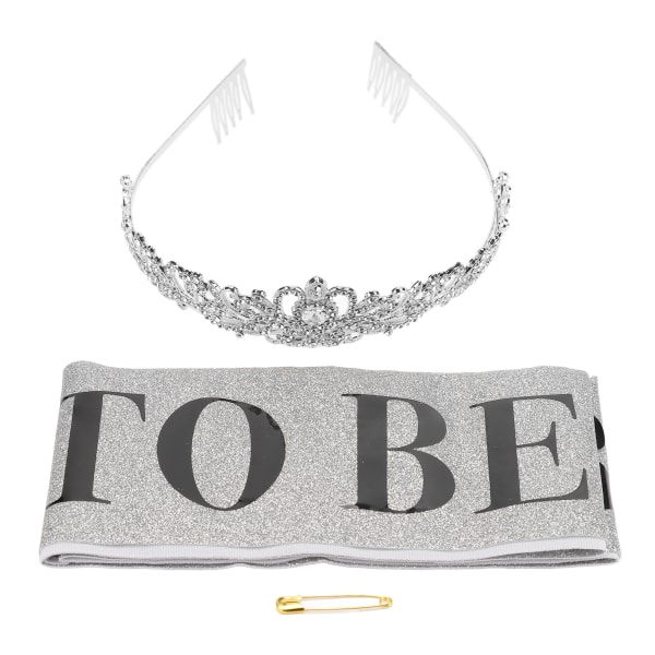 Bride Sash Crown Kit Black Bride To Be Lettering Sash Glitrende Rhinestones Dekorativ krone Brudedusjdekorasjoner Sølv