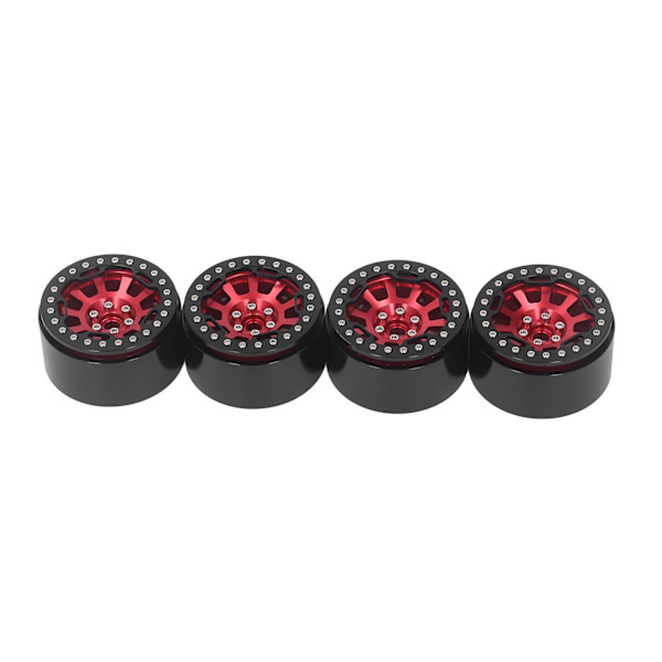 4 stk 2,2 tommers felgnav i aluminium for Traxxas Defender for Axial SCX10 II 90046 90047 1/10 RC Crawler Rød