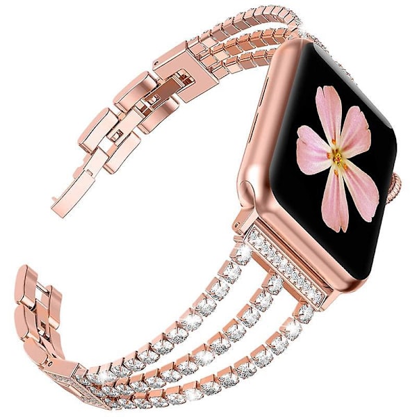 Justerbar erstatningsrem i læder og rustfrit stål til Iwatch 38-40 mm serie 1-5, udsmykket med rhinsten, designet til kvinder