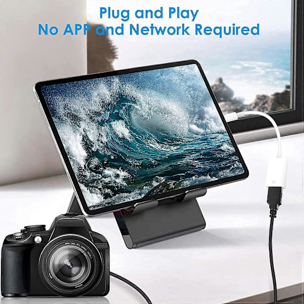 Lightning til USB Kamera Adapter Kompatibel med i-Phone, i-Pad, USB Data Synkroniseringskabel til Kamera, Keyboard, Mus, Kortlæser, USB Flash Drev, USB Ethe