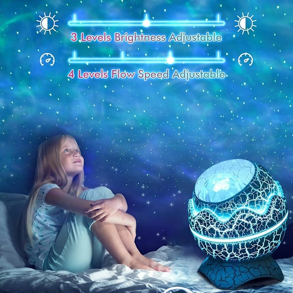Starry Sky Galaxy Planetarium LED-projektor med fjernbetjening og Bluetooth-højttaler til Aurora-effekter og hvid støj