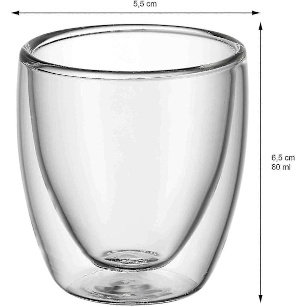 WMF Kult Kaksiseinäiset Espressokupit Lasisetti, Kaksiseinäiset Lasit 80 ml, Kelluva Efekti, Therma