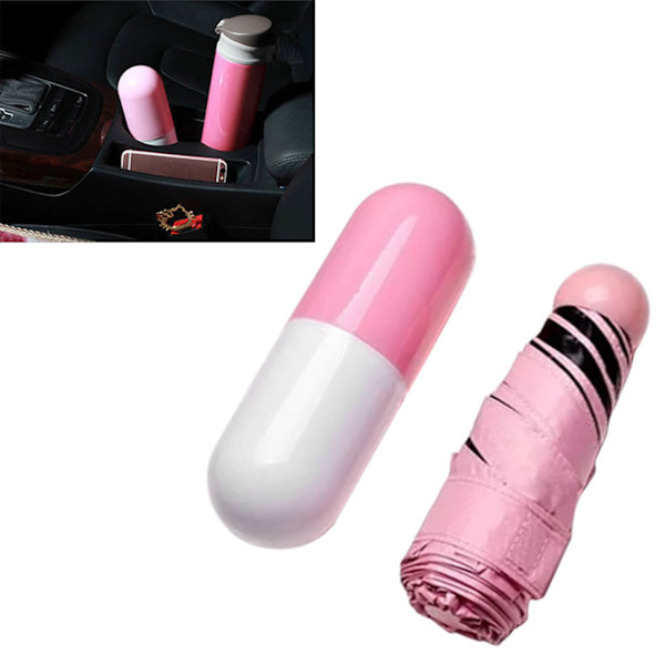 Lommelommeparaply Mini Kompakt Sammenfoldelig Paraply Pink til Solrige og Regnfulde Dage 6 Paraplyribber