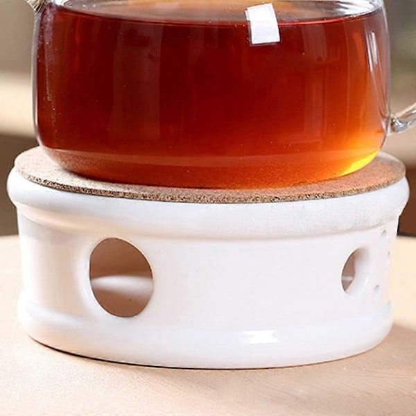 Klassisk Tevarmer i Porcelæn med Sikker Korkholder til Tekande, Tekandeholder med Lysholder