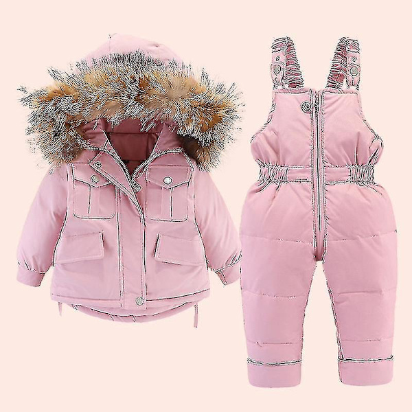 Barnens Vinter Skidräkt Set, Rosa Huvad Dunjacka och Byxor, Storlek 110cm