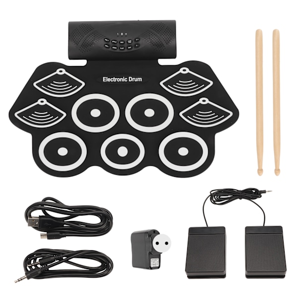 Elektronisk trumplatta Bluetooth inspelningsfunktion dubbla högtalare bärbar elektronisk rull upp trumset 100‑240V EU-kontakt