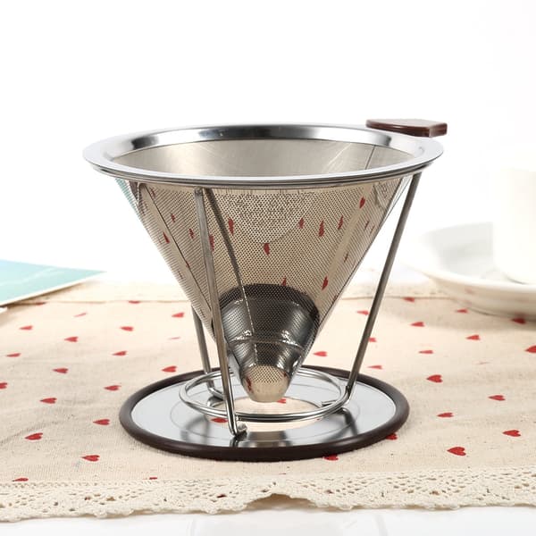 1x Bærbar 304 Rustfrit Stål Dryp Dripper Dobbelt Lag Mesh Kaffe Kegle Filter Holder Infusion