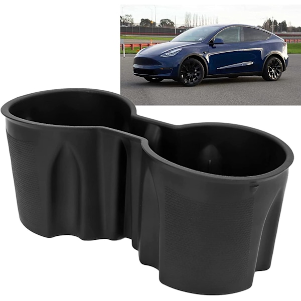 til Tesla kopholderindsats, bilkopholderudvider sort midterkonsol kopbakke skridsikker 18,4*8,6*7,5 cm